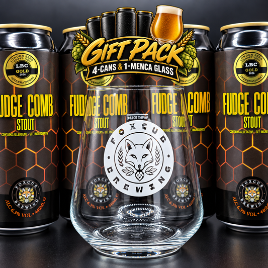 FudgeComb Gift Box | 4 × 440ml Stout + Glass